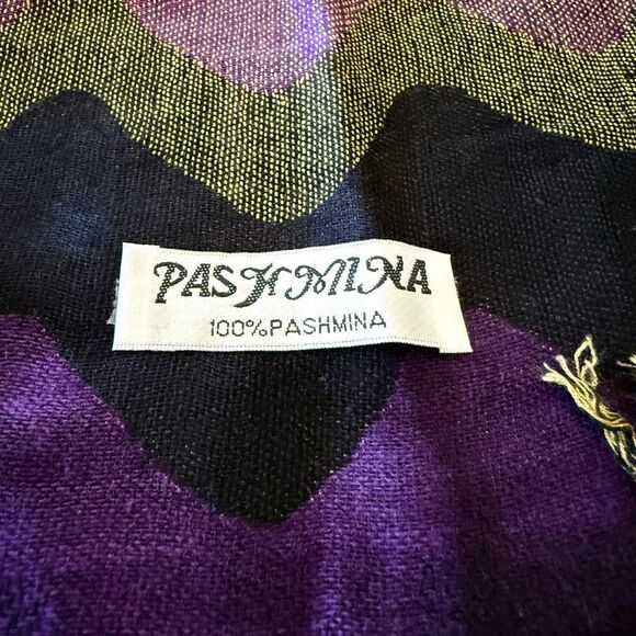 Purple, Black, Lavender & Olive Green Pashmina Scarf - Picture 7 of 7